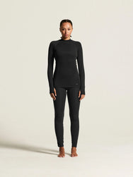 Zwart | voor | Vooraanzicht op model, shirt en broek, zwart – Craft thermoset dames shirt en broek - Thermal Baselayer