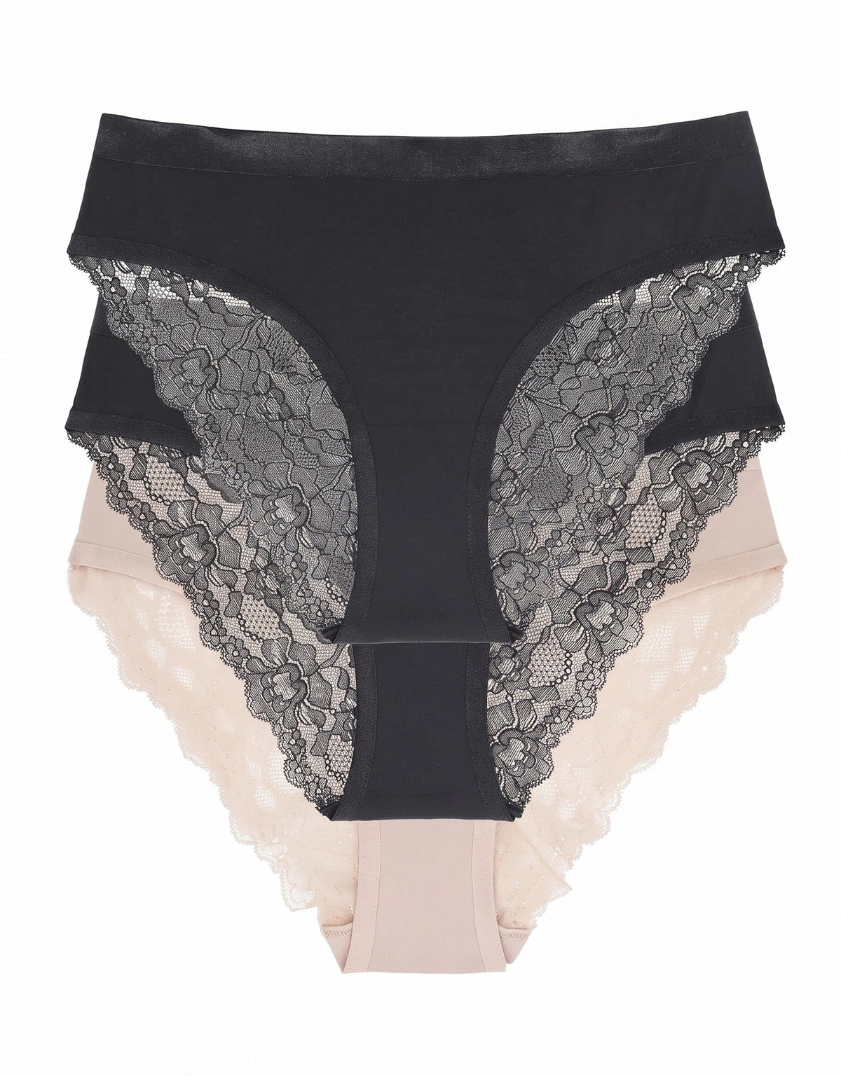 Dorina Dorina slips 3-pack Crystal - kant - Zwart/Huidskleur