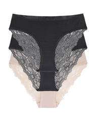 Dorina Dorina slips 3-pack Crystal - kant - Zwart/Huidskleur