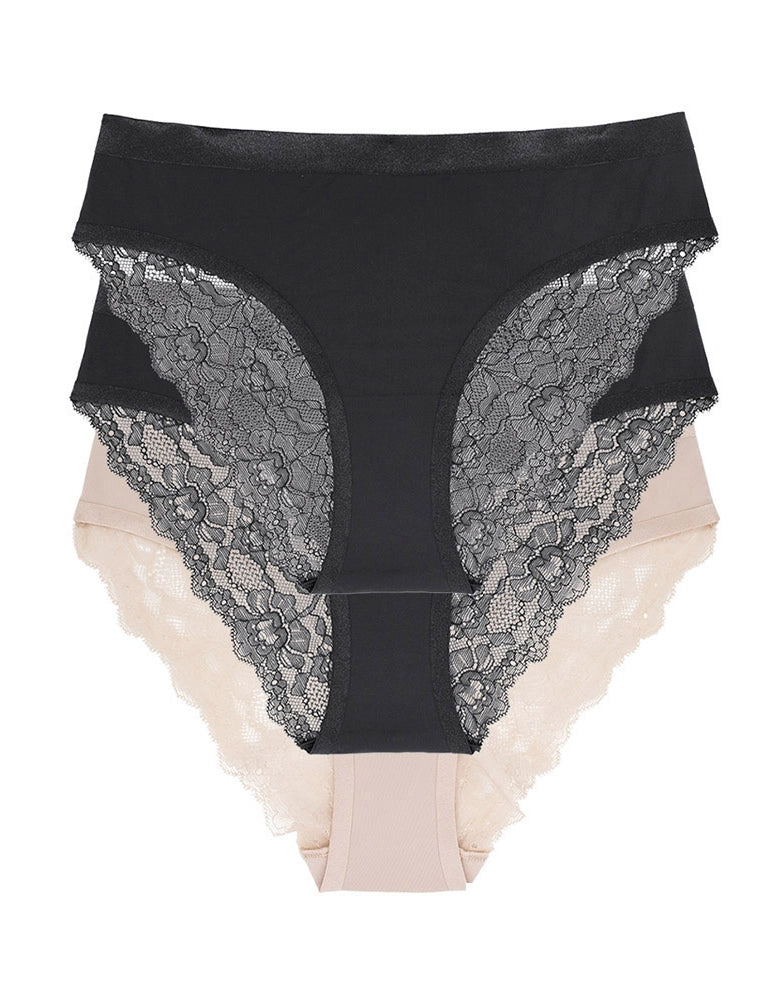 Dorina Dorina slips 3-pack Crystal - kant - Zwart/Huidskleur