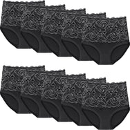Zwart | pack | Overzicht 10-pak, zwart – Fine Woman 10-pak dames hoge taille slips met kant - Katoen