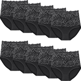 Zwart | pack | Overzicht 10-pak, zwart – Fine Woman 10-pak dames hoge taille slips met kant - Katoen