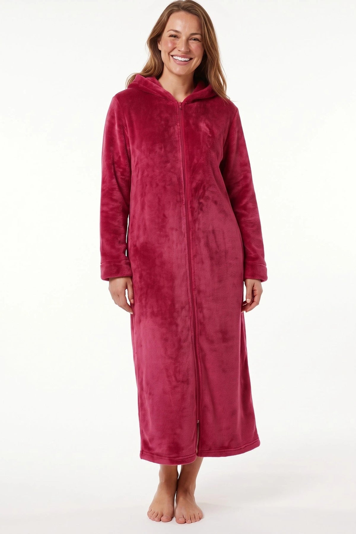 Gaubert extra lange dames badjas fleece - Met rits