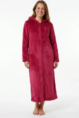 Gaubert extra lange dames badjas fleece - Met rits