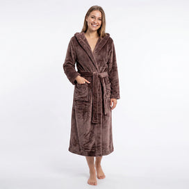 Gaubert lange dames badjas fleece - Capuchon