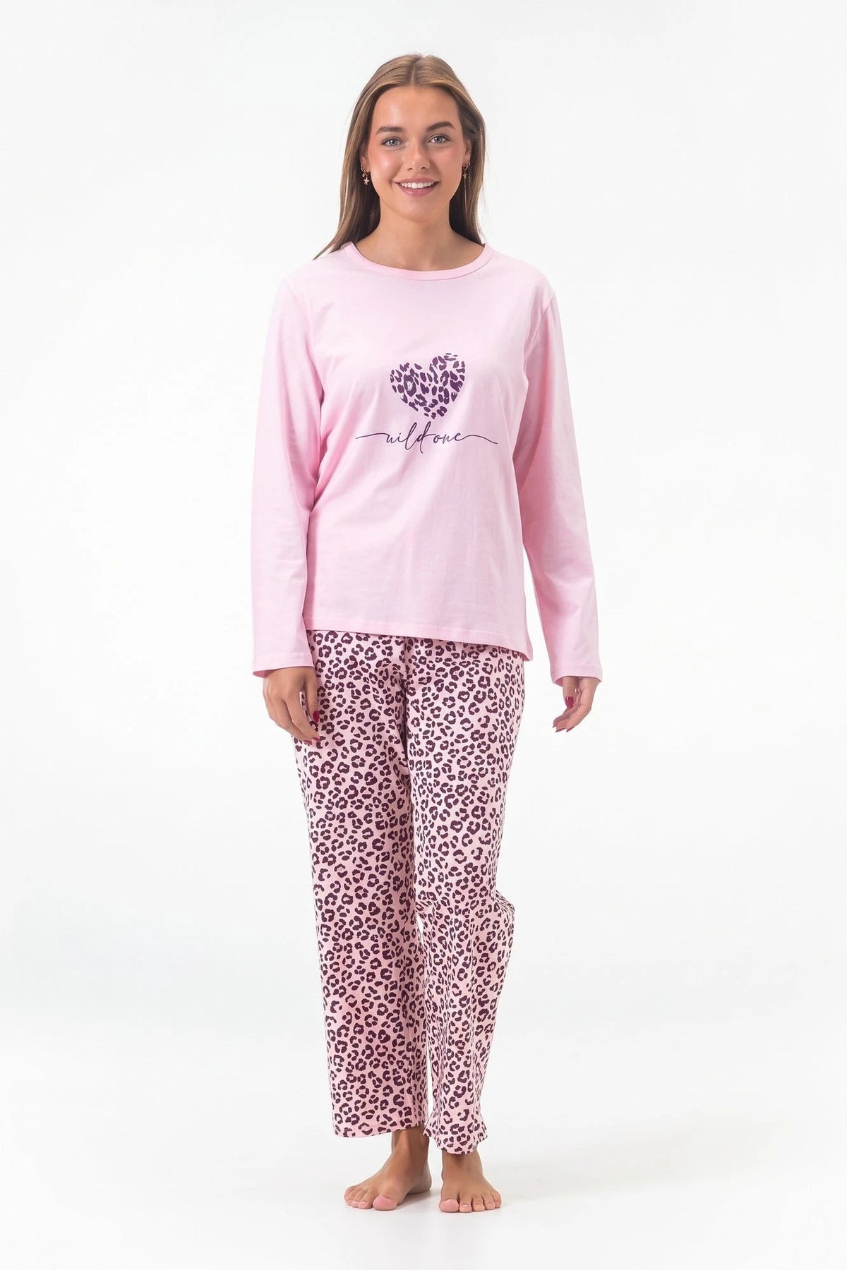 Roze | voor | Vooraanzicht, roze – Gaubert dames pyjama - katoen - Love Yourself