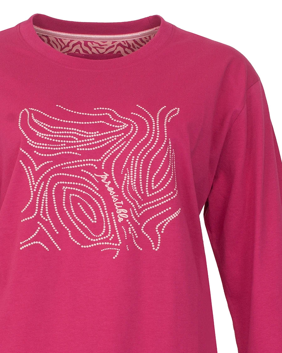 Jorn Cocks Irresistible dames pyjama lange mouw - Ronde hals - Pink flower