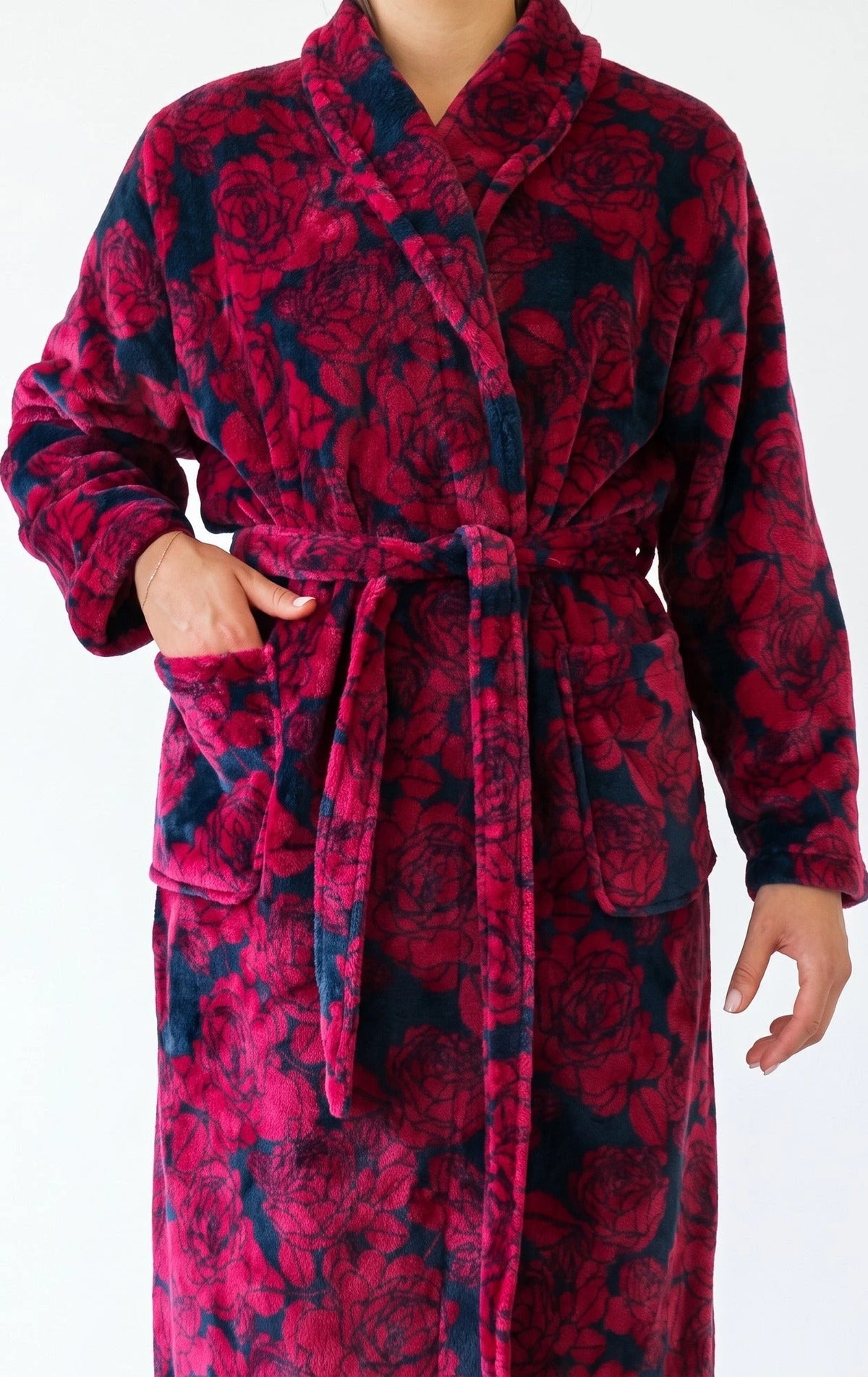 Jorn Cocks Medaillion dames badjas fleece - Red Flower