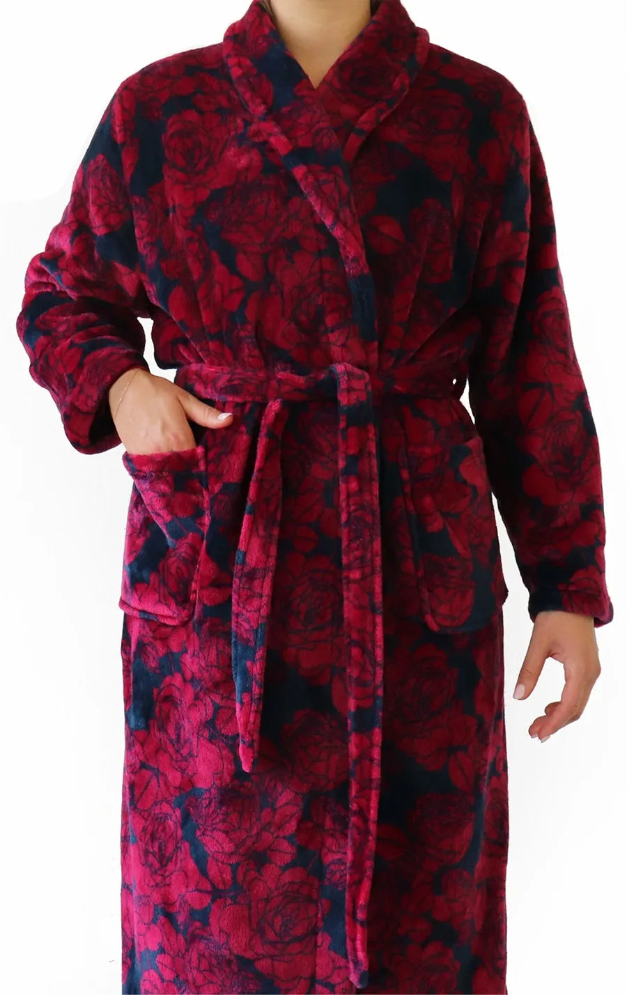 Jorn Cocks Medaillion dames badjas fleece - Red Flower