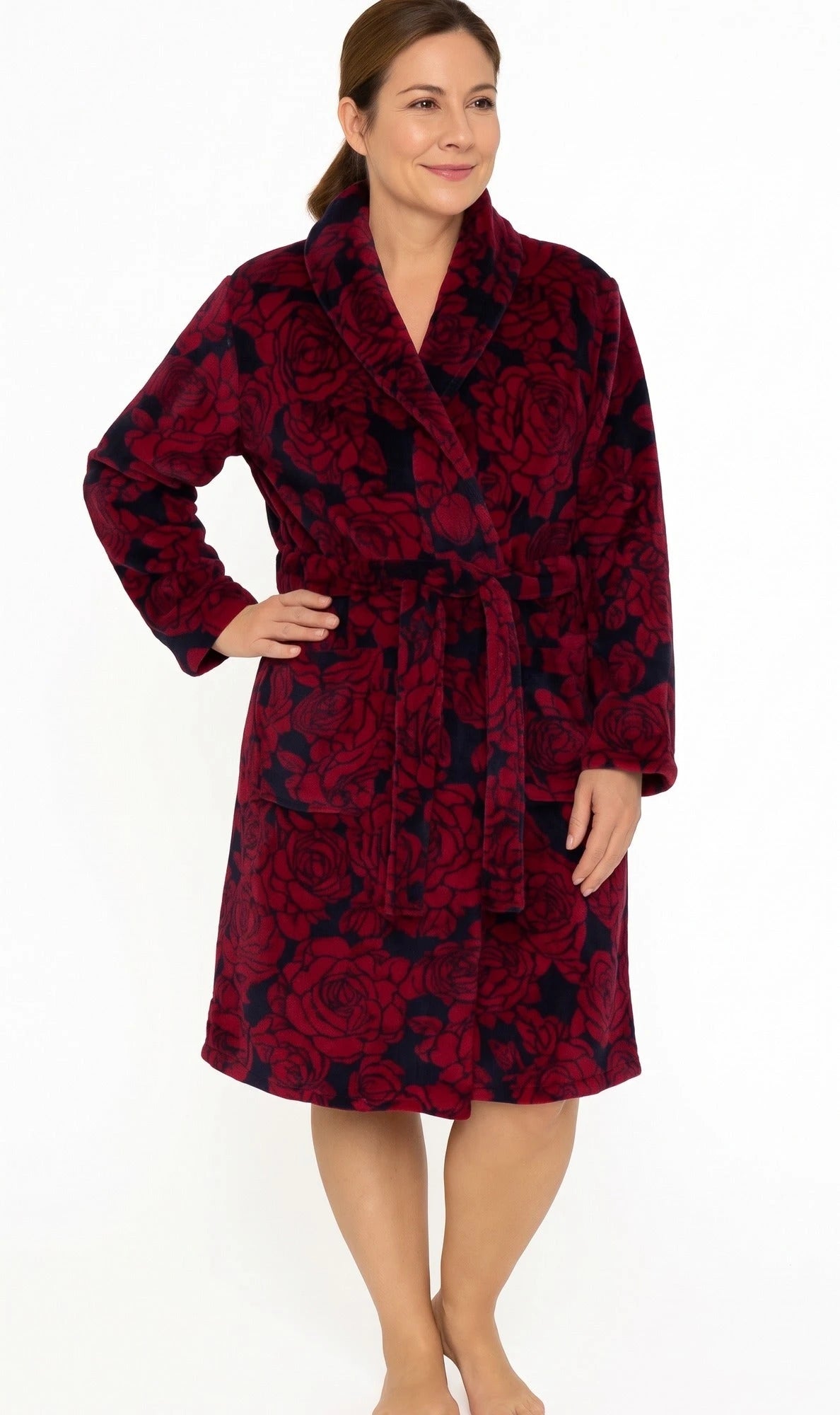 Jorn Cocks Medaillion dames badjas fleece - Red Flower