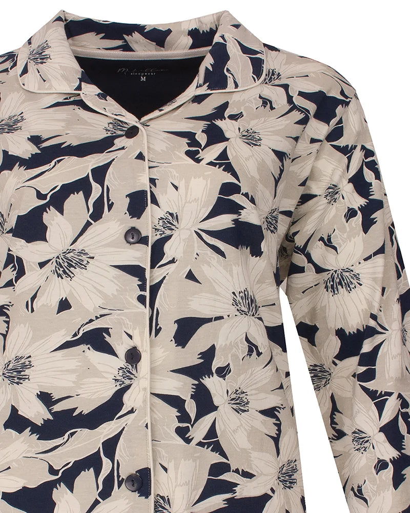 Jorn Cocks Medaillion dames pyjama - Doorknoop knoopsluiting - Blue flower
