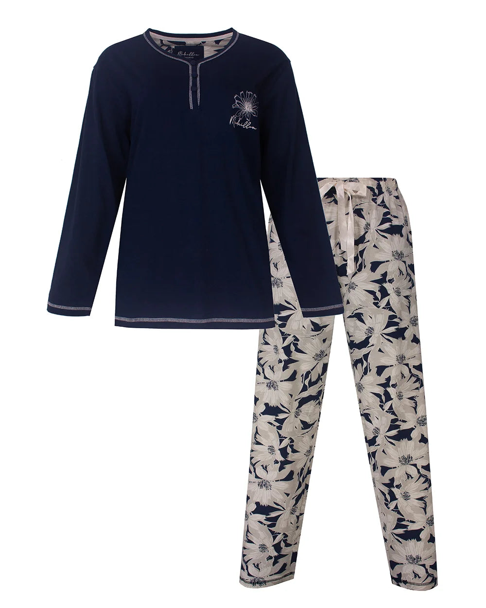 Jorn Cocks Medaillion dames pyjama lange mouw katoen - Blue flower