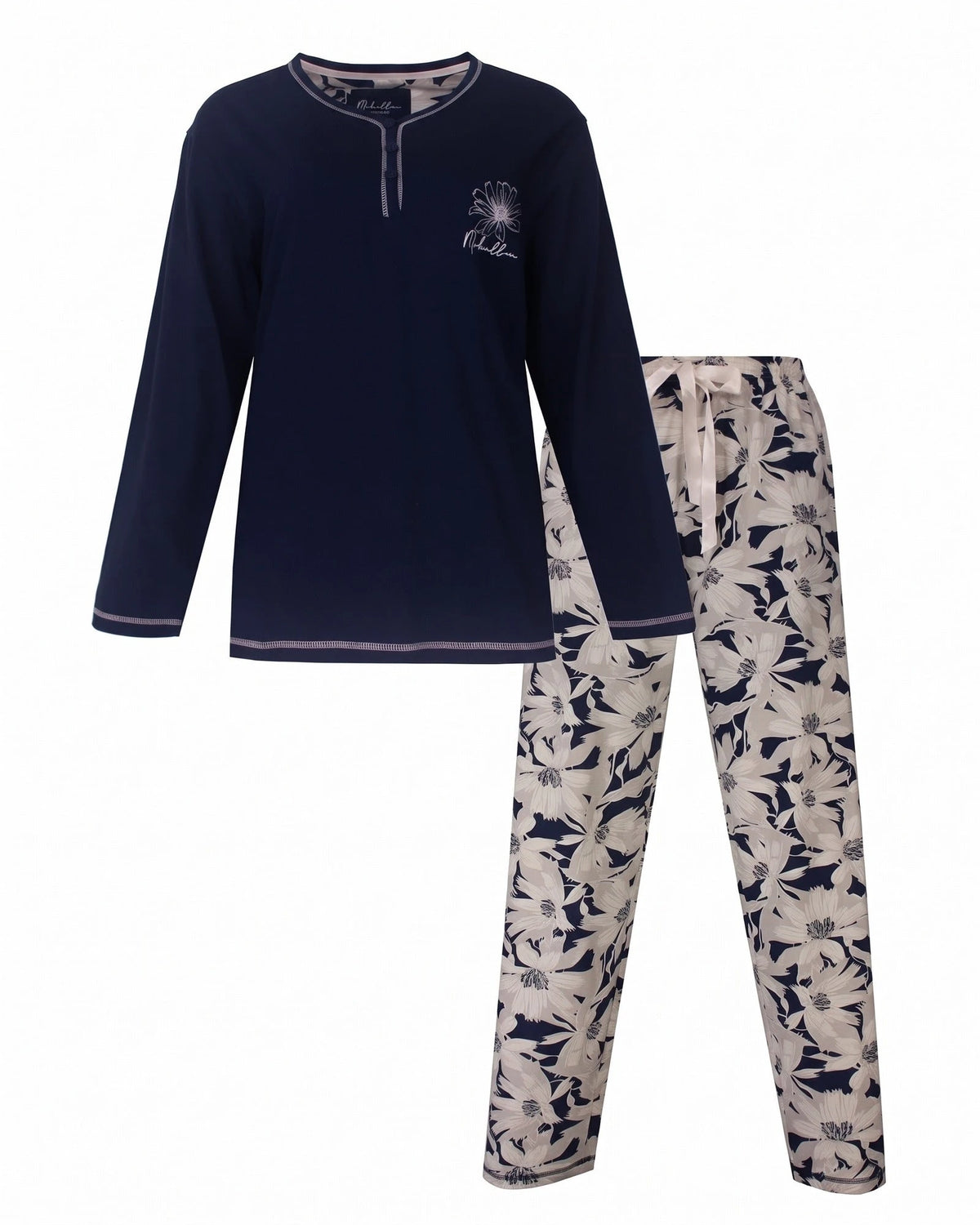 Jorn Cocks Medaillion dames pyjama lange mouw katoen - Blue flower