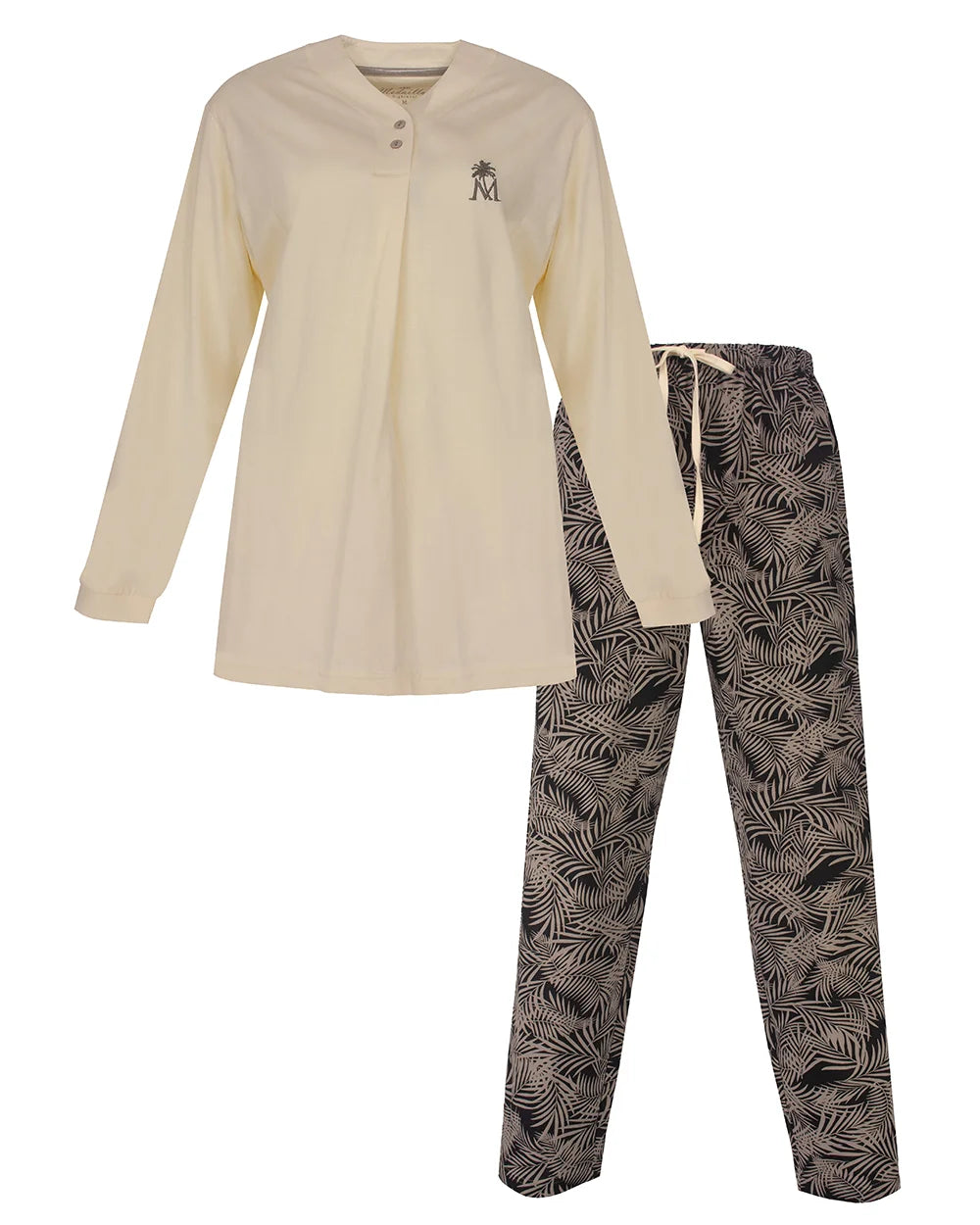 Jorn Cocks Medaillion dames pyjama lange mouw katoen - Yellow jungle