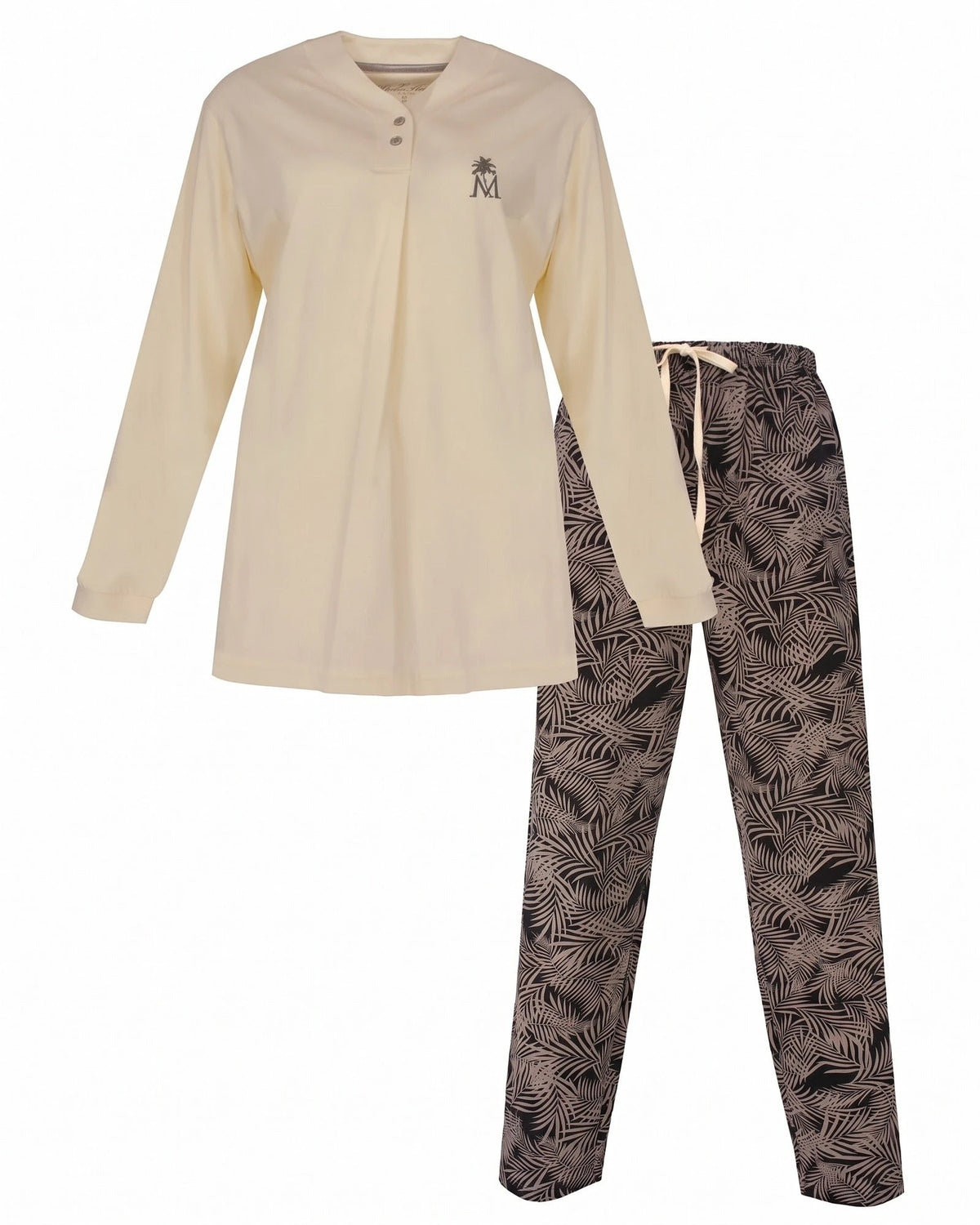 Jorn Cocks Medaillion dames pyjama lange mouw katoen - Yellow jungle
