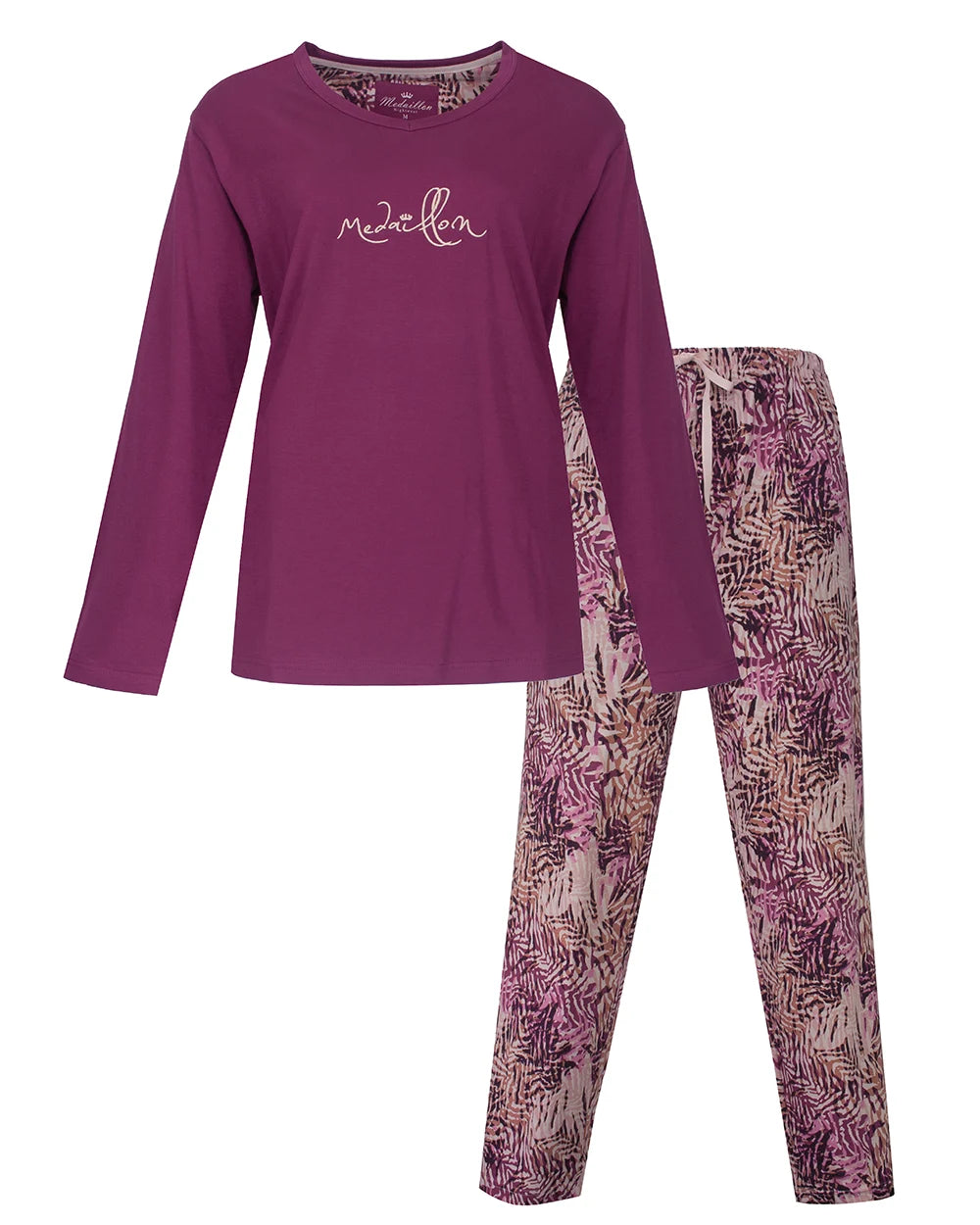 Jorn Cocks Medaillion dames pyjama lange mouw - Ronde hals - Violet Jungle