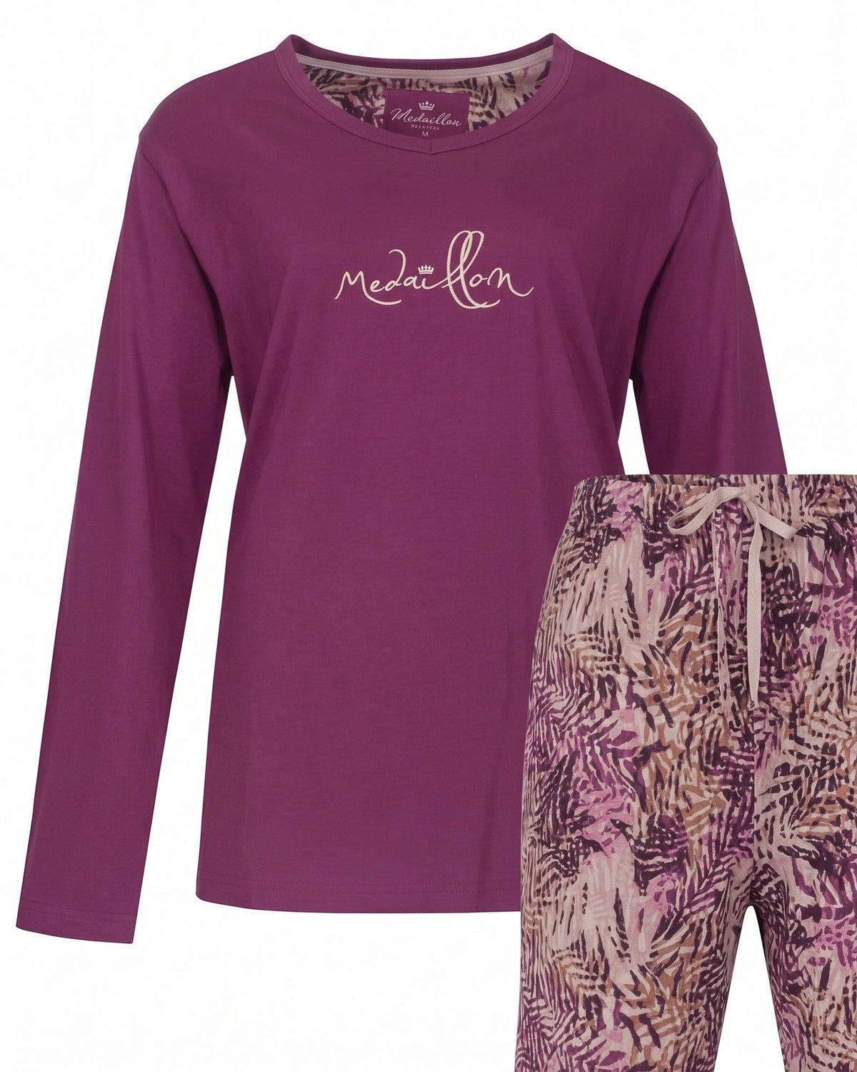 Jorn Cocks Medaillion dames pyjama lange mouw - Ronde hals - Violet Jungle