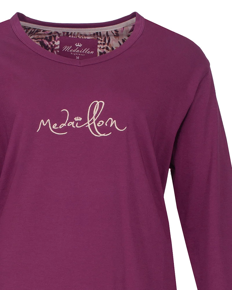 Jorn Cocks Medaillion dames pyjama lange mouw - Ronde hals - Violet Jungle