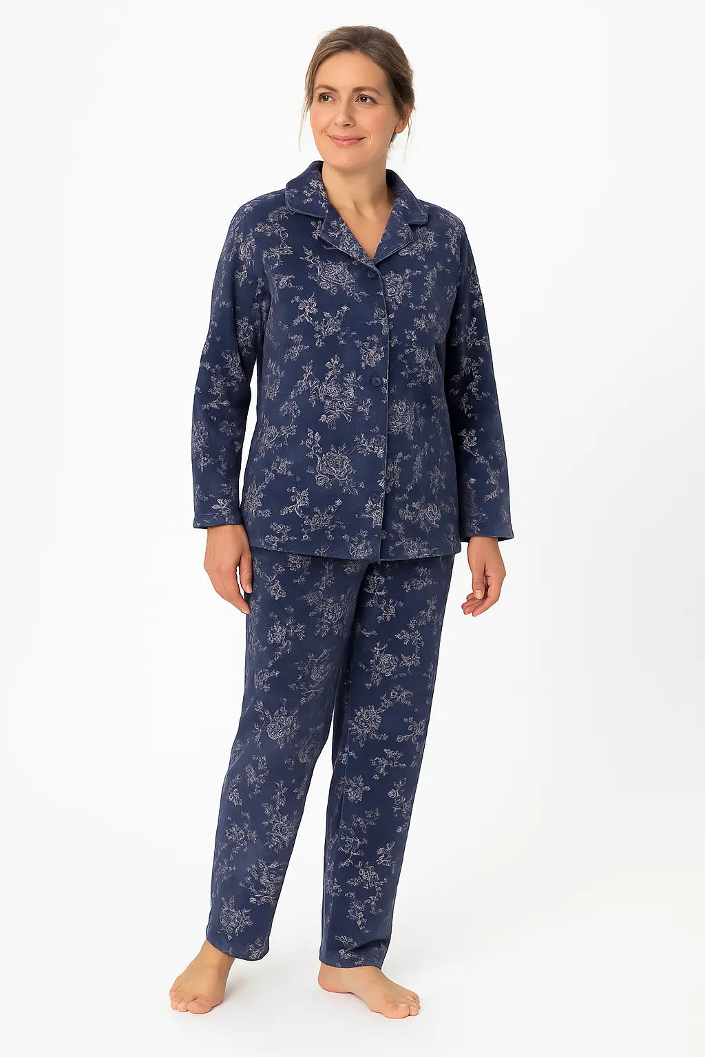 Jorn Cocks Medaillion dames velours pyjama doorknoop - Winter Flower