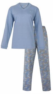Jorn Cocks Medaillion katoenen dames pyjama lange mouw - Blue