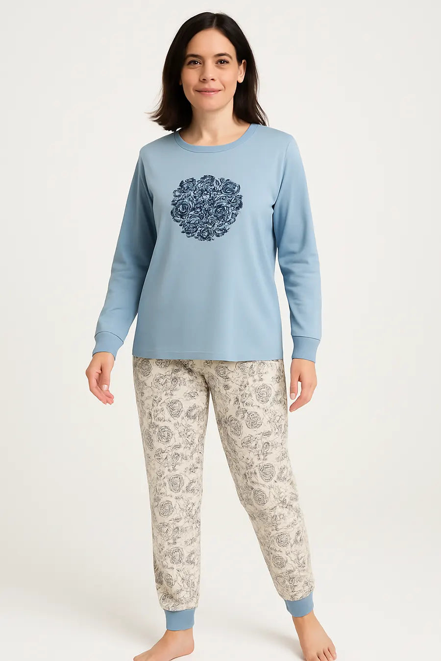 Jorn Cocks Medaillion katoenen dames pyjama lange mouw - Grey Flower