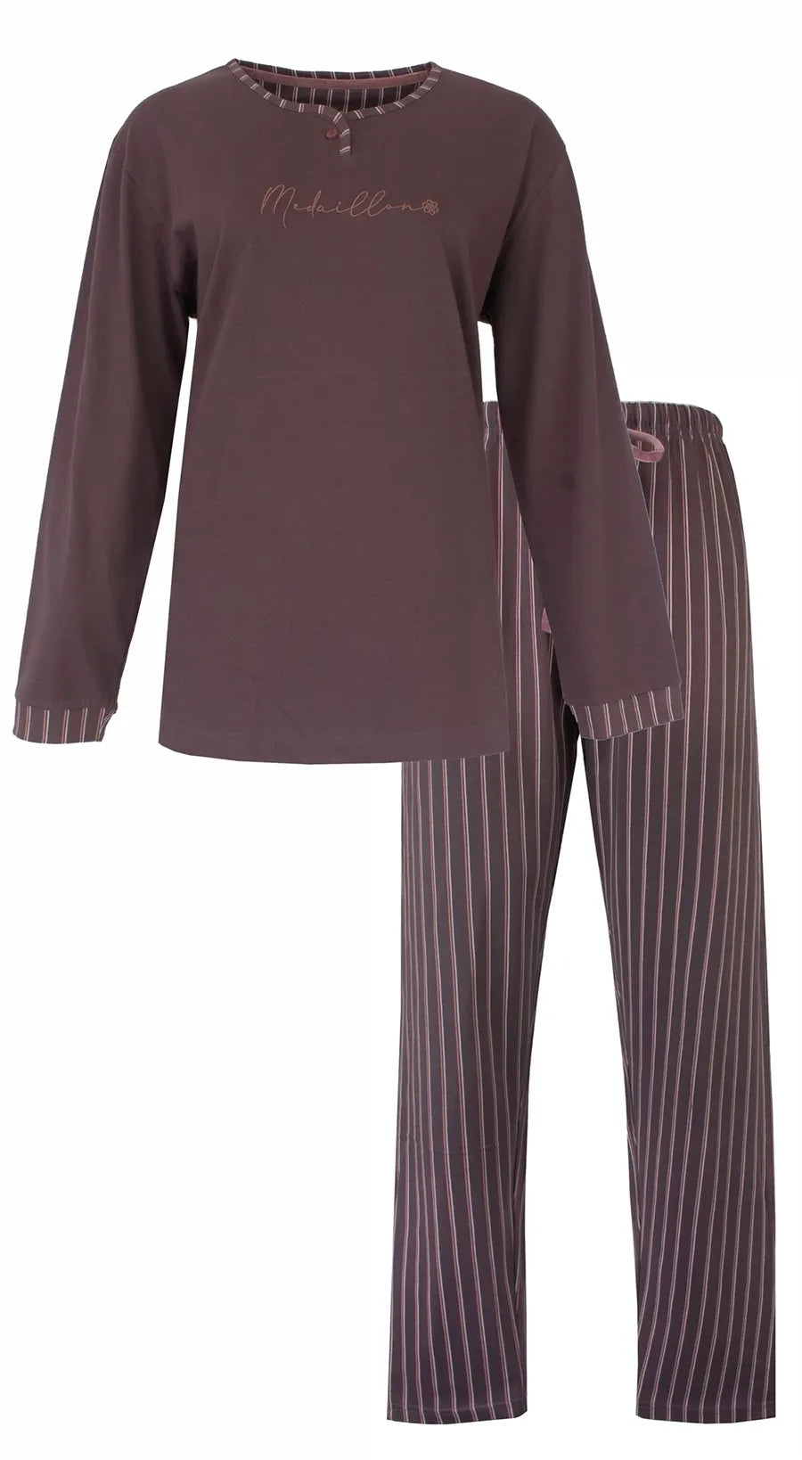 Jorn Cocks Medaillion katoenen dames pyjama lange mouw - Ton sur ton