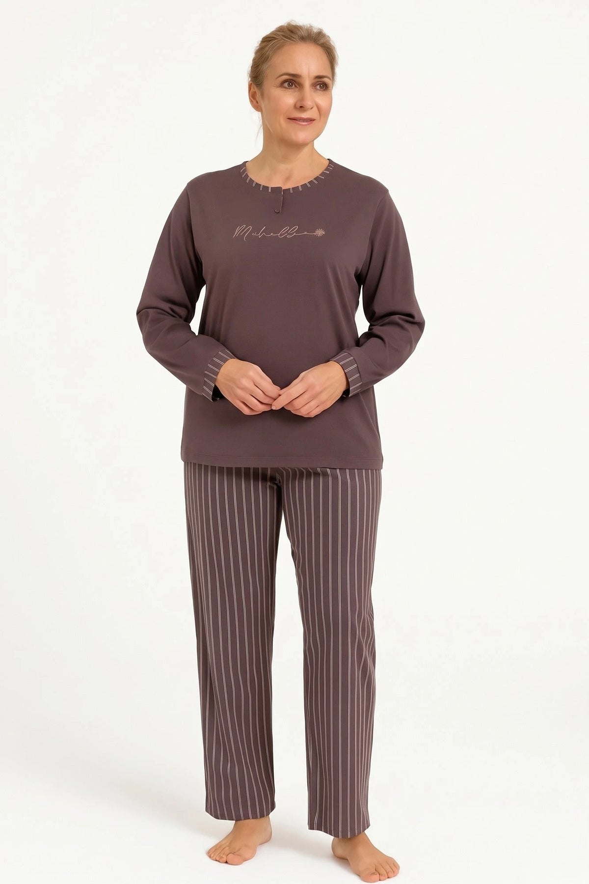 Jorn Cocks Medaillion katoenen dames pyjama lange mouw - Ton sur ton