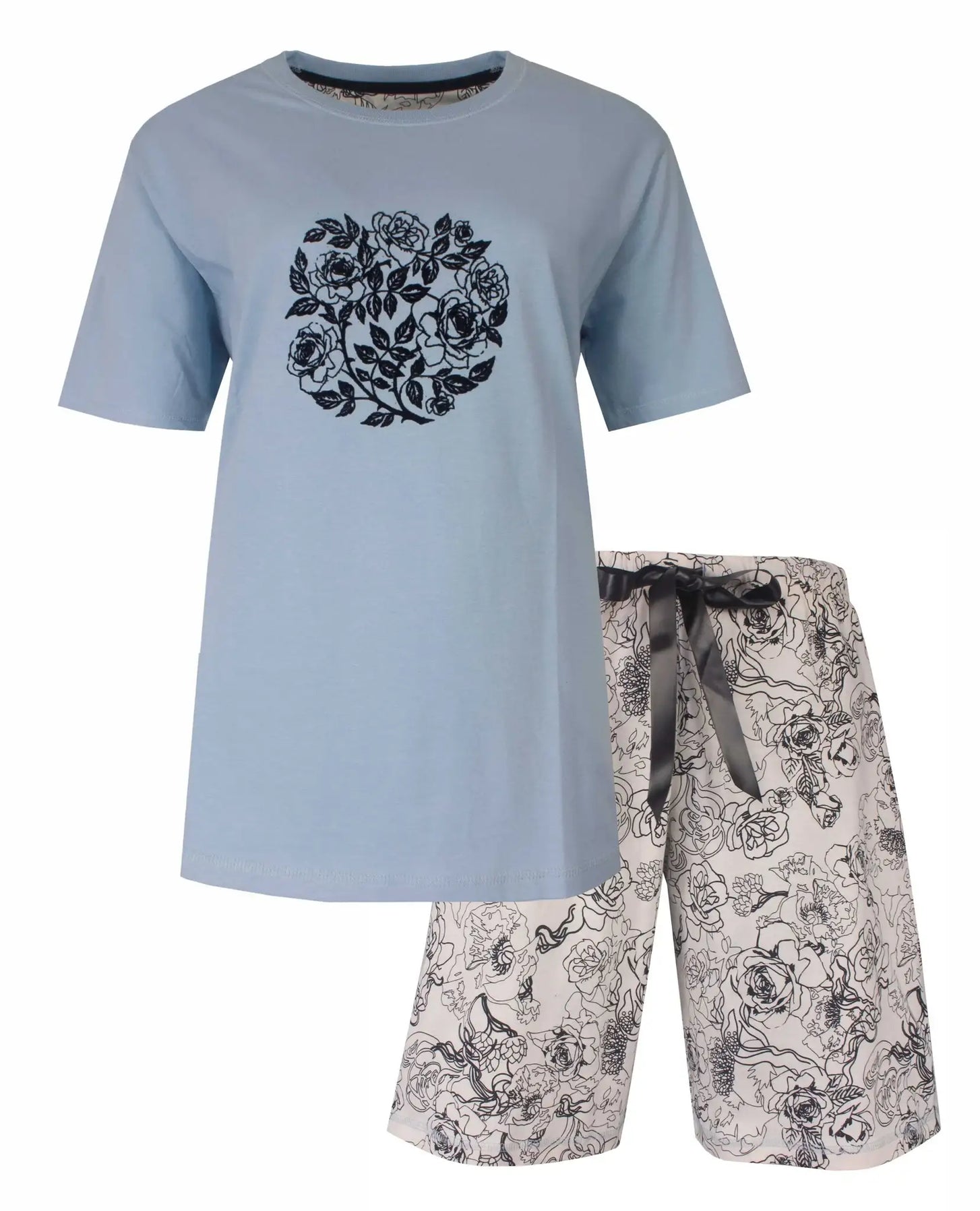 Jorn Cocks Medaillon dames shortama katoen - "Grey Flower"