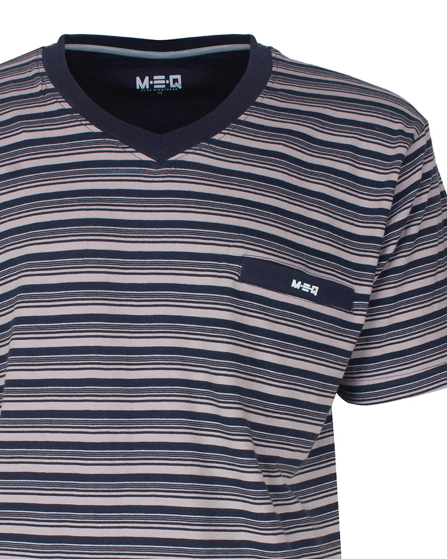 Jorn Cocks M.E.Q. Heren pyjama korte mouwen - lange broek - Grey stripe