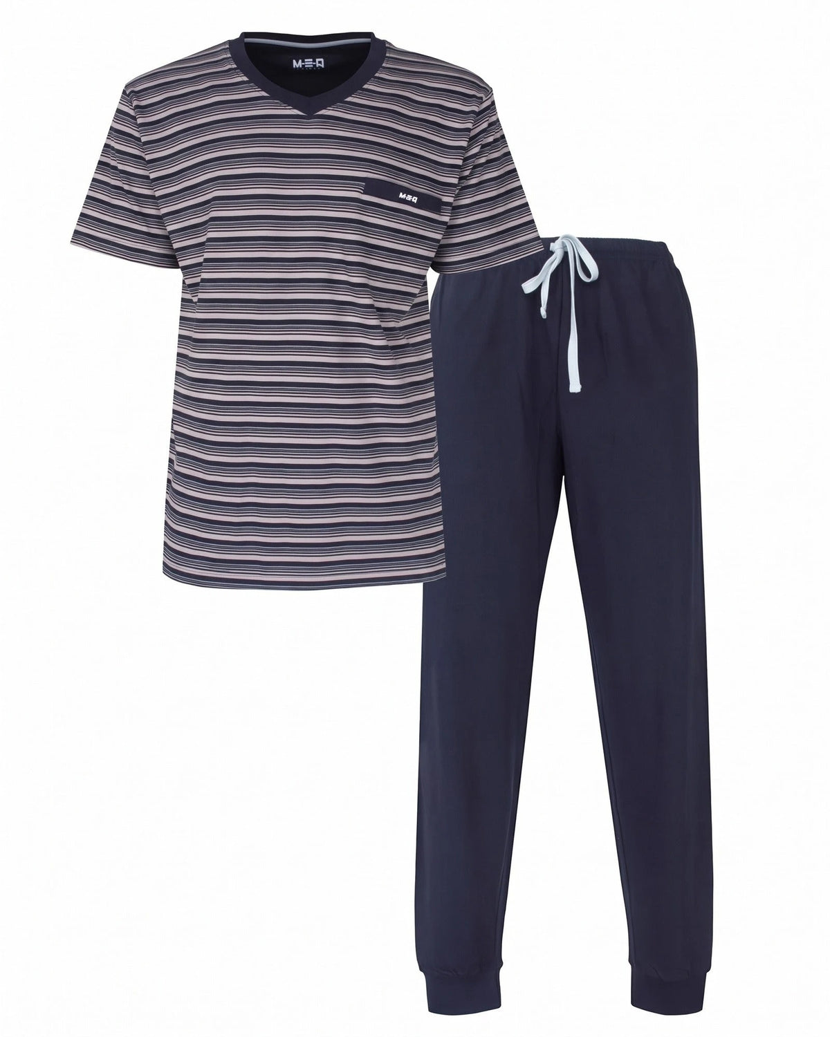 Jorn Cocks M.E.Q. Heren pyjama korte mouwen - lange broek - Grey stripe