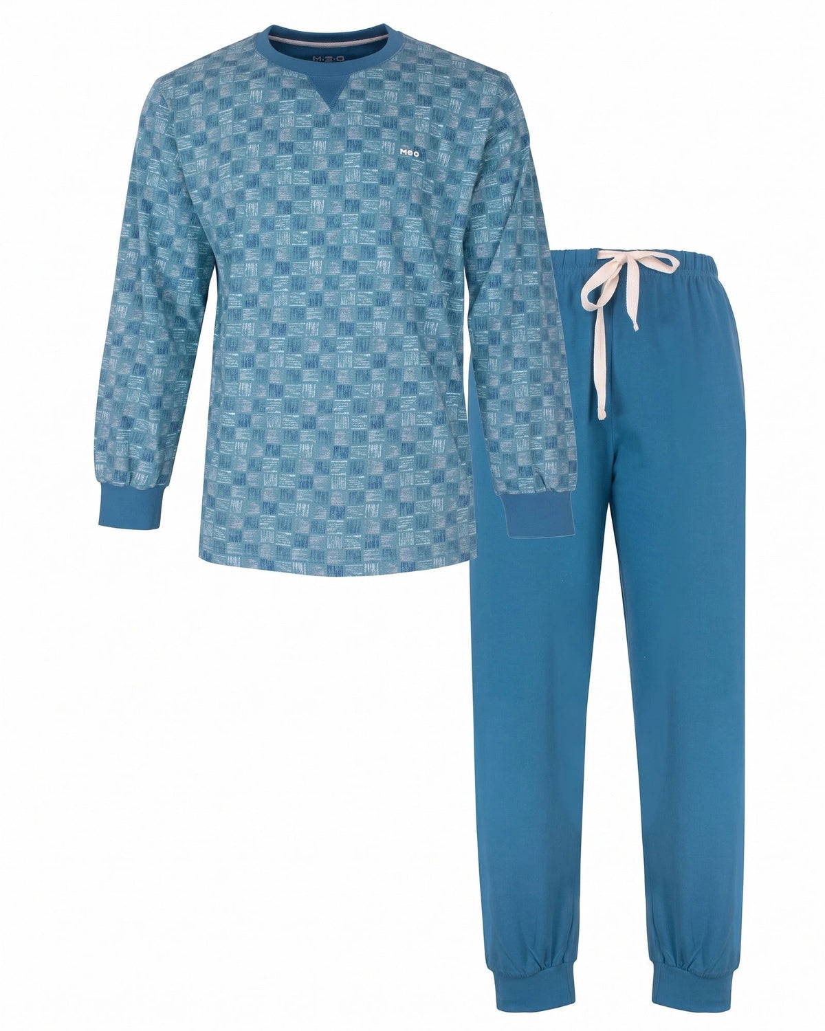 Jorn Cocks M.E.Q. Heren pyjama lange mouwen katoen - Aqua Squares