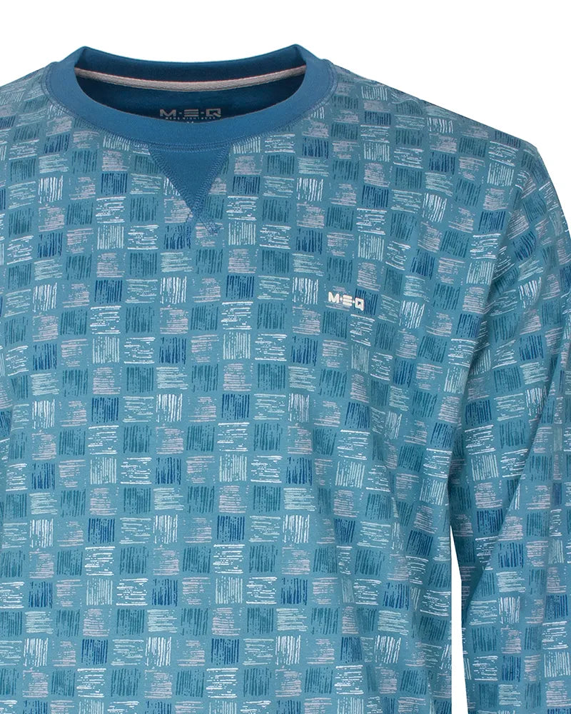 Jorn Cocks M.E.Q. Heren pyjama lange mouwen katoen - Aqua Squares