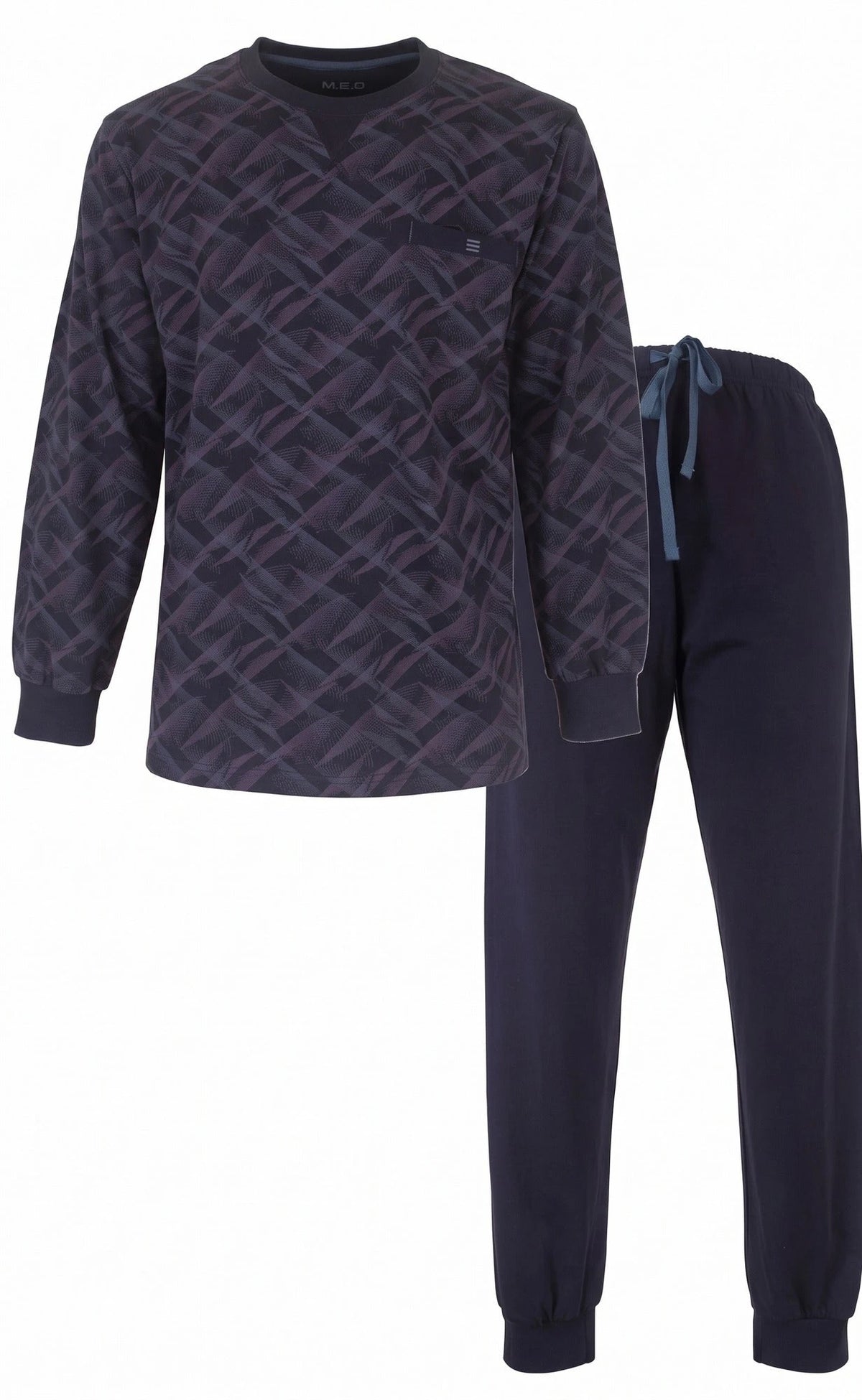 Jorn Cocks M.E.Q. Heren pyjama lange mouwen katoen - Blue monogram