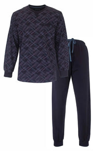 Jorn Cocks M.E.Q. Heren pyjama lange mouwen katoen - Blue monogram