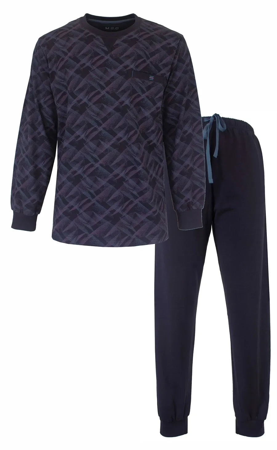 Jorn Cocks M.E.Q. Heren pyjama lange mouwen katoen - Blue monogram