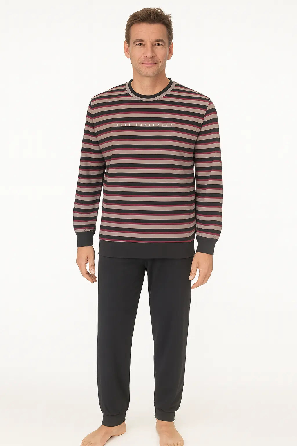 Jorn Cocks M.E.Q. Heren pyjama lange mouwen katoen - Grey stripe