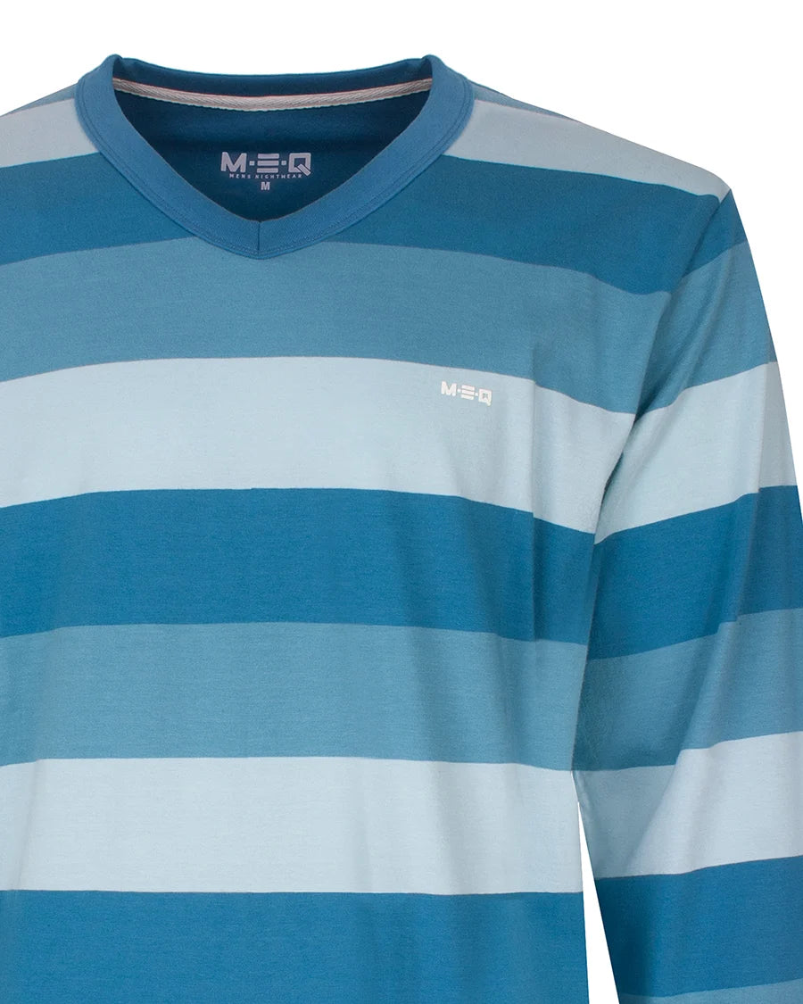 Jorn Cocks M.E.Q. Heren pyjama lange mouwen katoen V-hals - Aqua blue