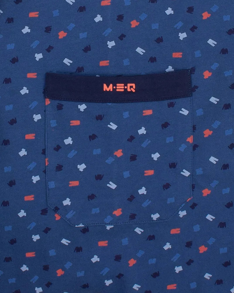Jorn Cocks M.E.Q. Heren pyjama lange mouwen katoen V-hals - Blue logo