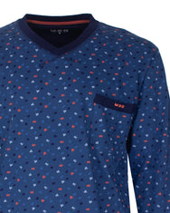 Jorn Cocks M.E.Q. Heren pyjama lange mouwen katoen V-hals - Blue logo