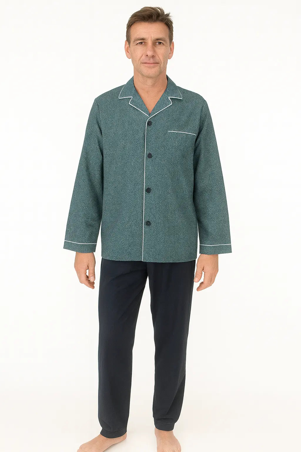 Jorn Cocks Paul Hopkins heren pyjama doorknoop - Knoopsluiting - Petrol