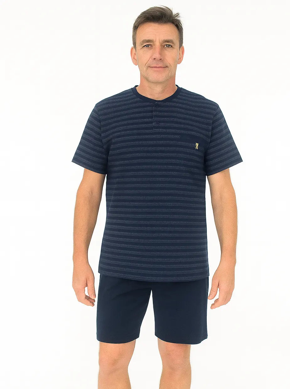 Jorn Cocks Paul Hopkins Heren shortama Knoopsluiting - Katoen - Donkerblauw