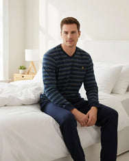 Jorn Cocks Paul Hopkins pyjama heren lange mouw V-hals - Dark blue