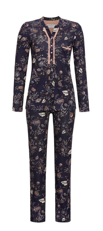 Jorn Cocks Ringella Dames Pyjama - donkerblauw met bloemenprint