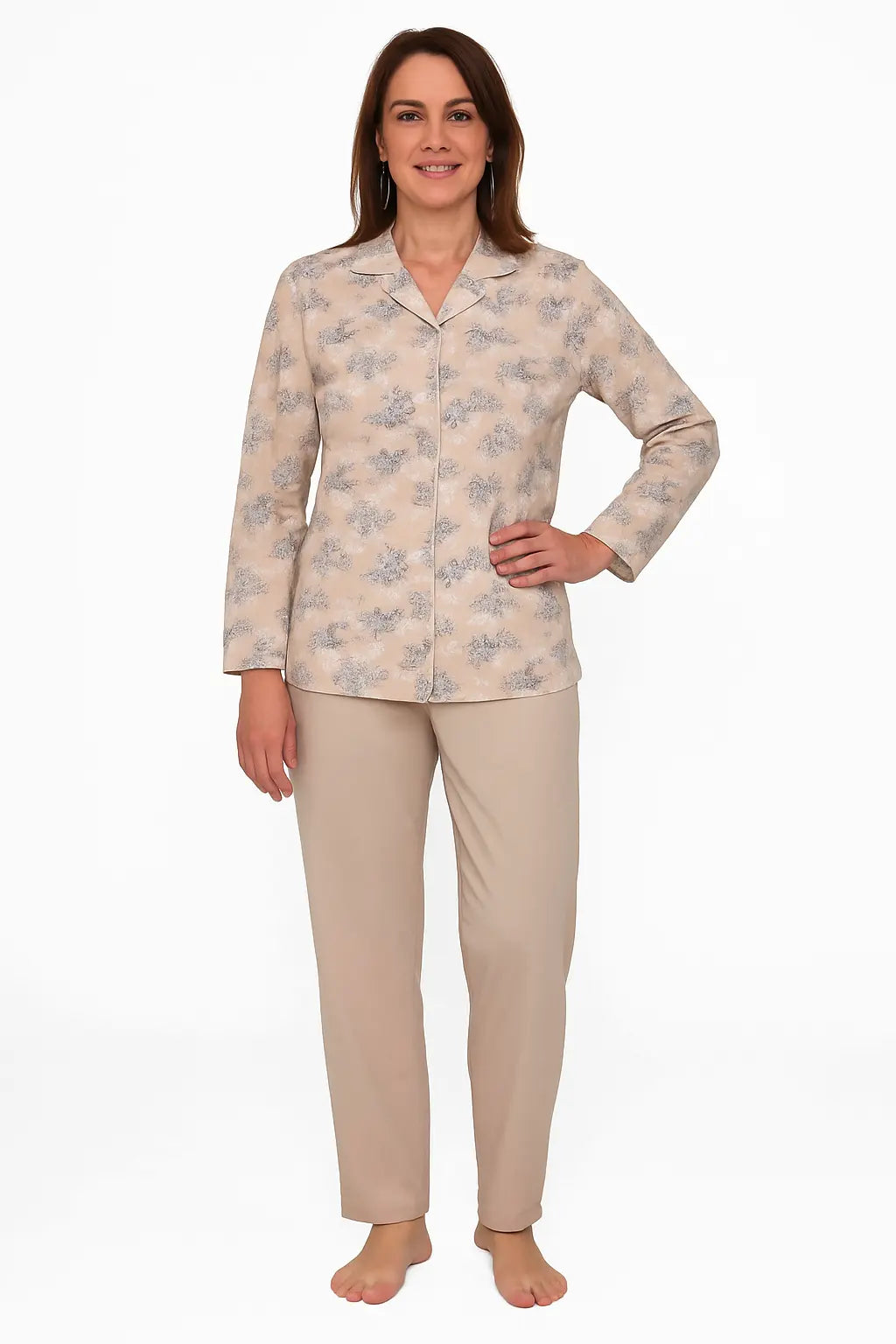 Jorn Cocks Tenderness dames pyjama - Doorknoop knoopsluiting - Beige
