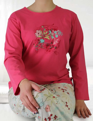 Jorn Cocks Tenderness dames pyjama Tricot lange mouw - Pink Flower
