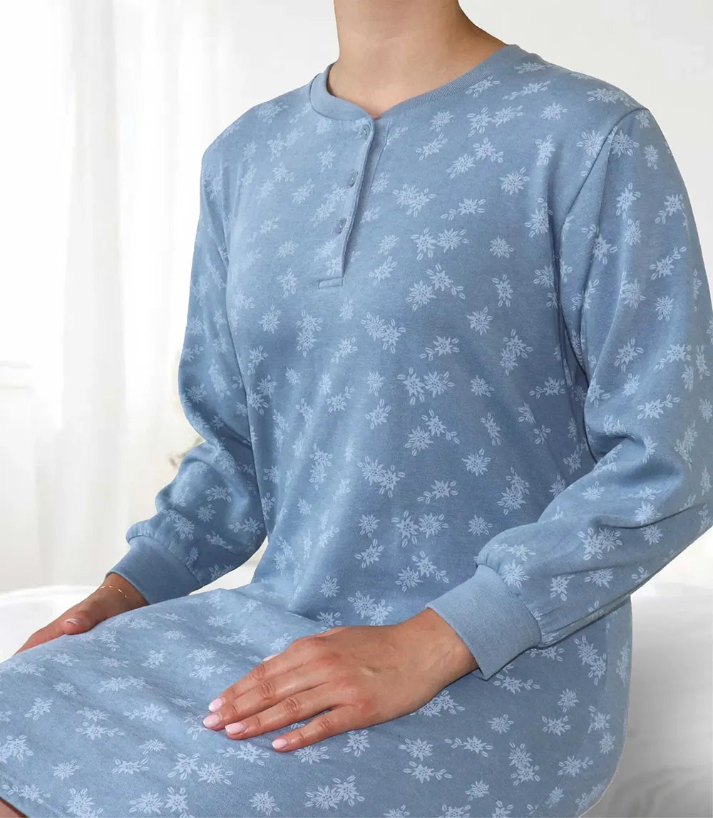 Jorn Cocks Tenderness fleece dames nachthemd lange mouw - Blue Flower