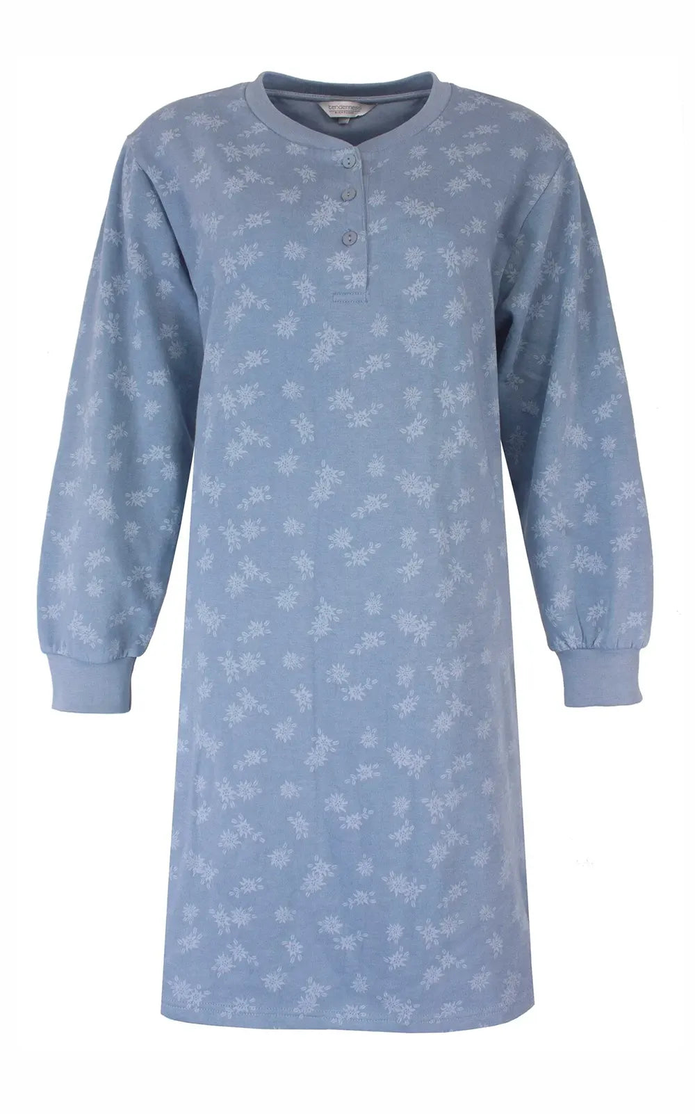 Jorn Cocks Tenderness fleece dames nachthemd lange mouw - Blue Flower