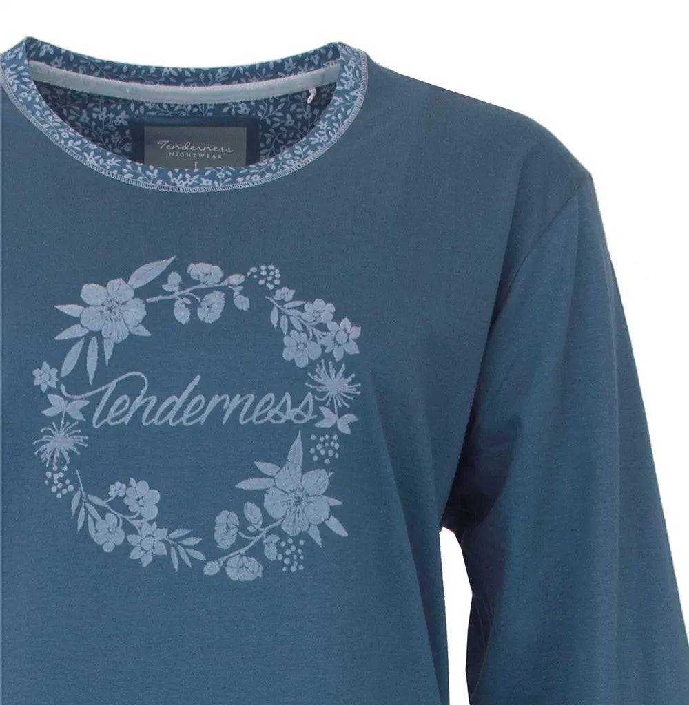 Jorn Cocks Tenderness tricot dames nachthemd lange mouw - Blue Flower