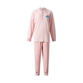 Roze | packshot | Packshot met borduursel op de borst, roze – Lunatex badstof dames pyjama lange mouwen - Effen