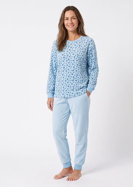 Lunatex velours dames pyjama lange mouwen - Ronde hals